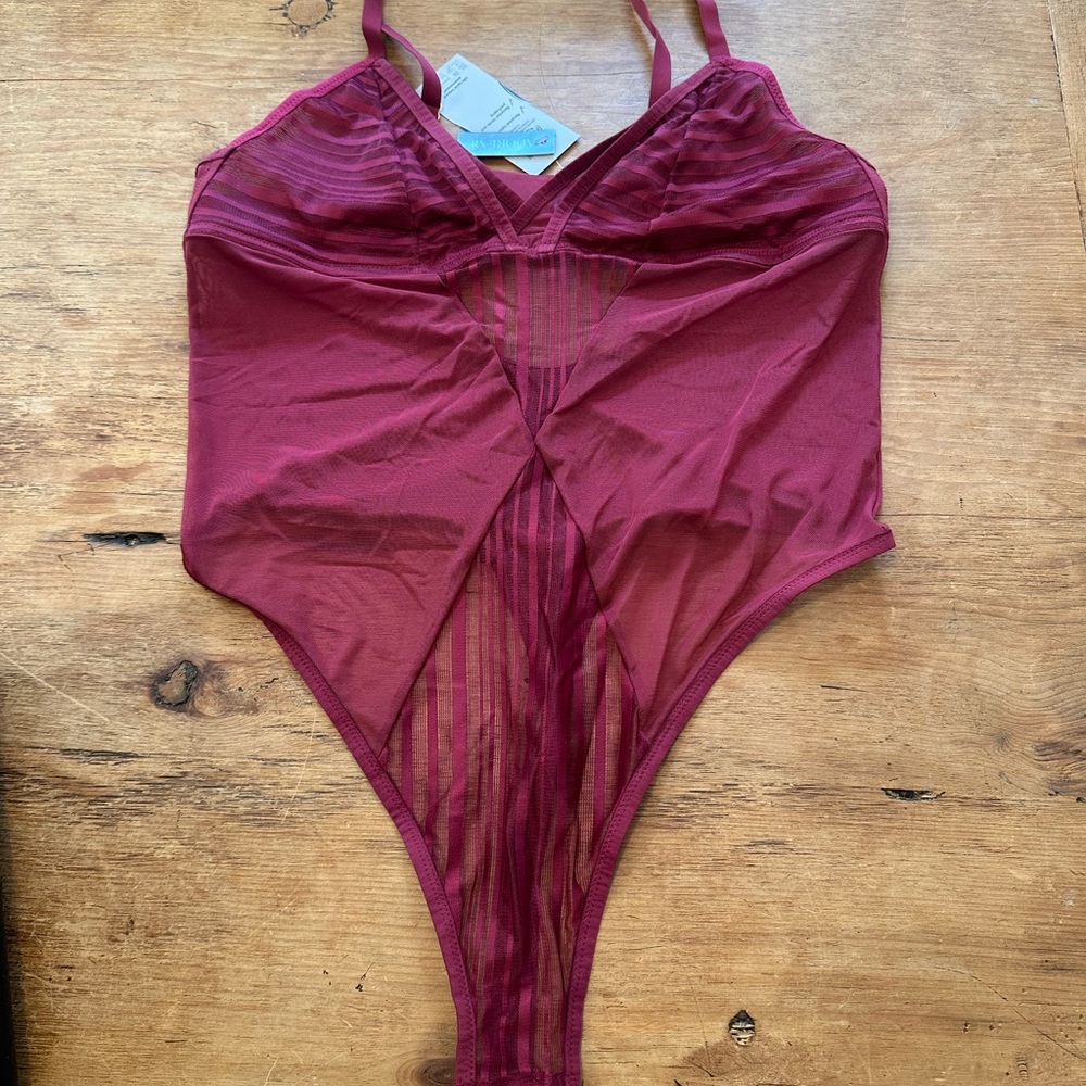 NWT Adore Me Burgundy Sheer Bodysuit